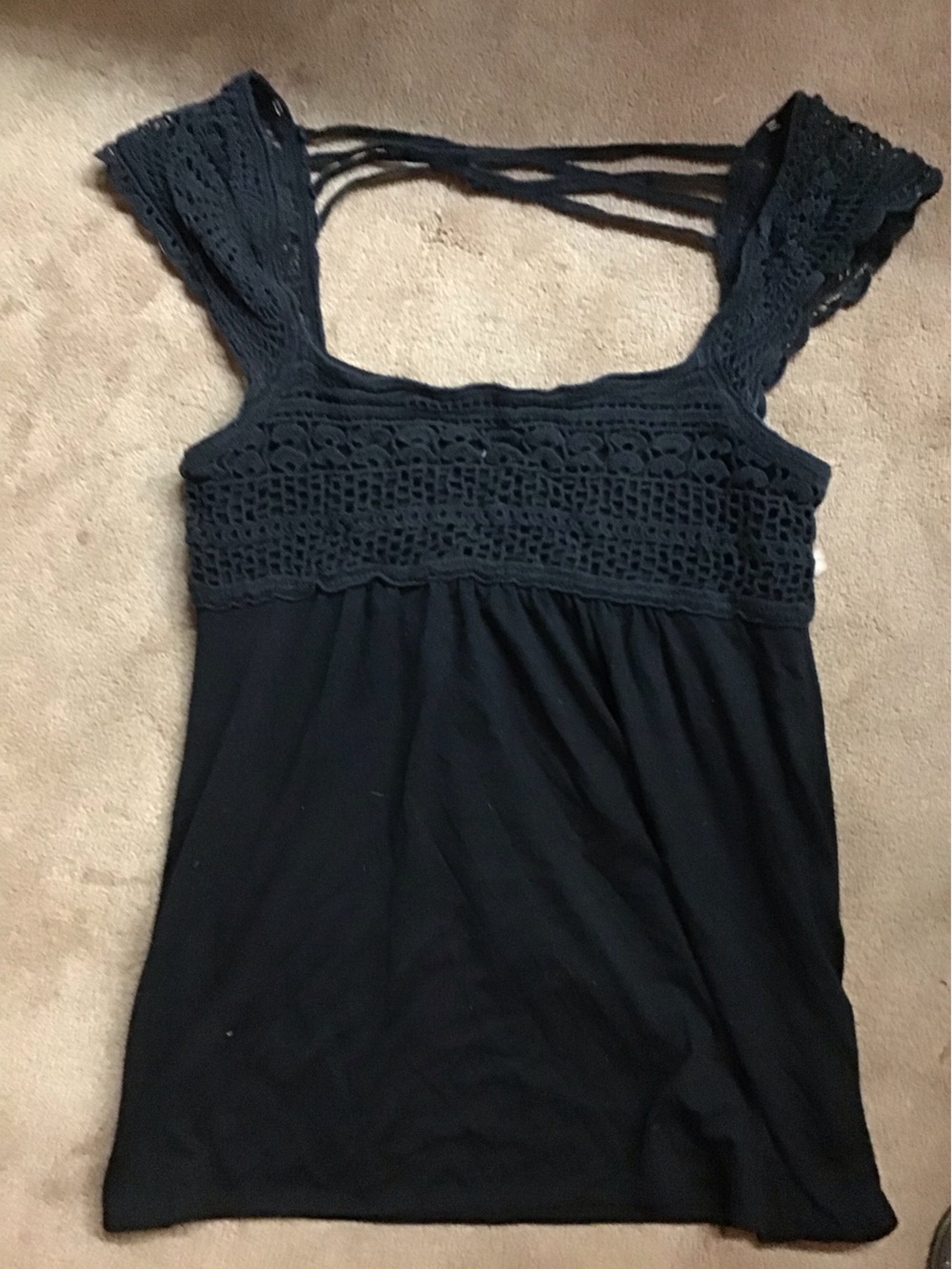 Black Crochet Yoke Women's Tank Top
